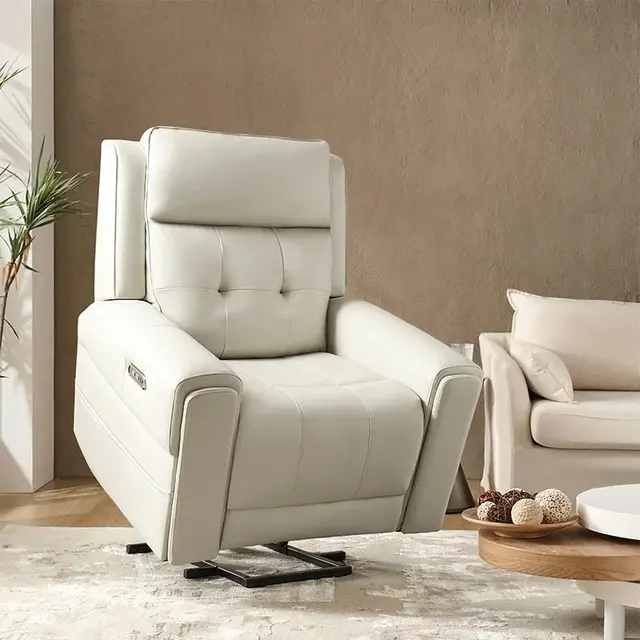 Cream leather power lift recliner chair